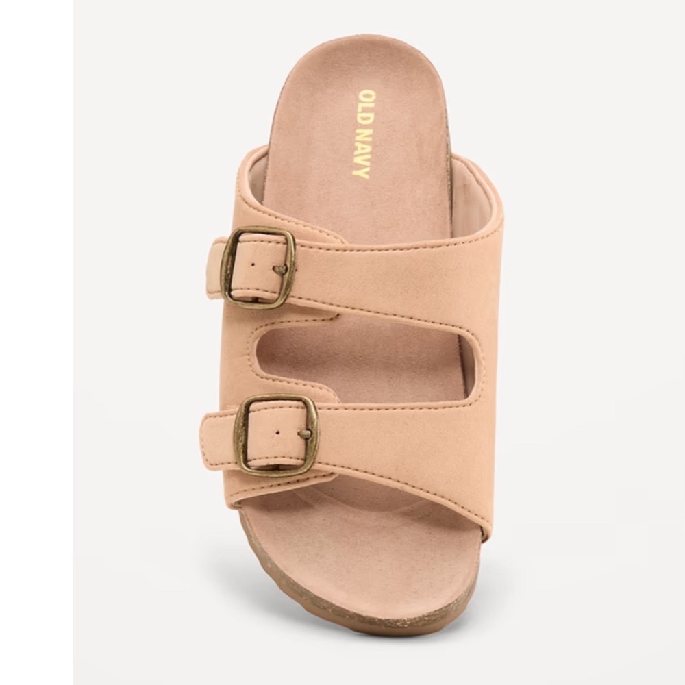 Old Navy Kids Tan Faux Suede Double Buckle Slide Sandals 885989-00-1 Size 12 NWT